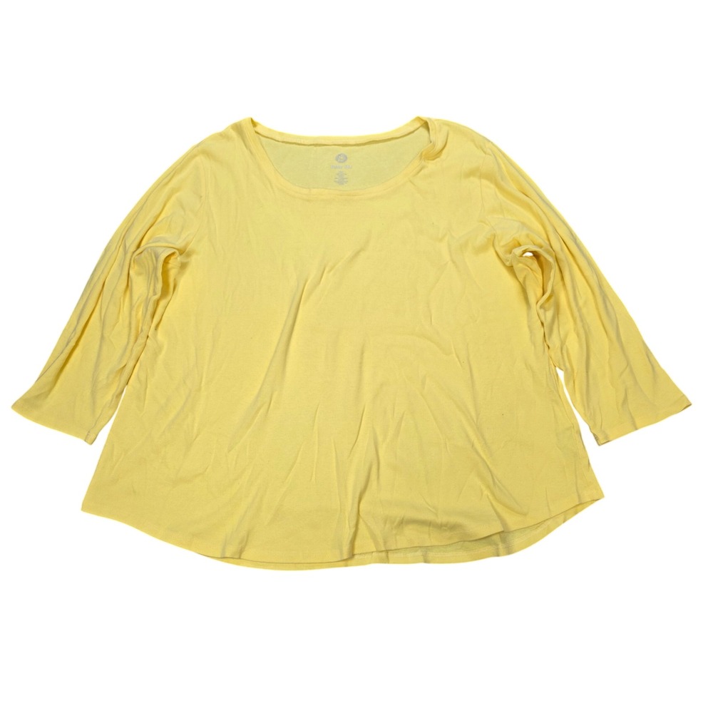 Ruby Rd Scoop Neck Blouse Women's Size 2X Yellow 100% Cotton Knit Long Sleeve
